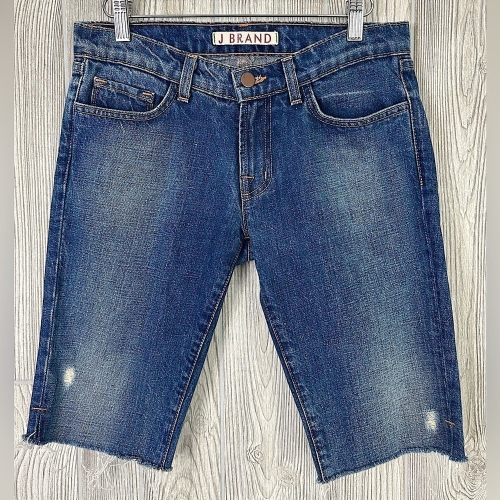 JBRAND LONG BERMUDA JEAN SHORTS Size 25 Womens Summer Denim Blue
